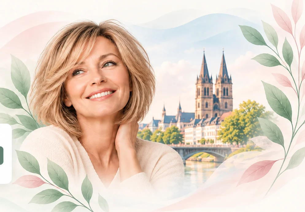 Frau mit moderner blonder Frisur als Motiv des Wellkamm Informationsportals