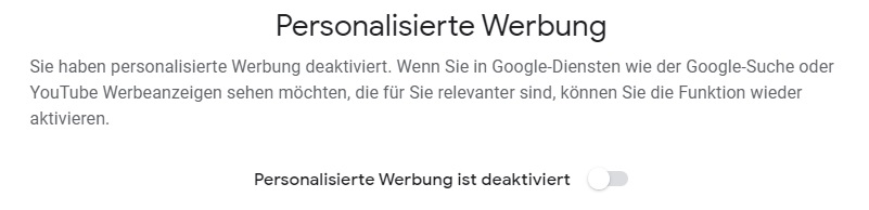 Google setzt bei uns keine personalsierte Werbung ein